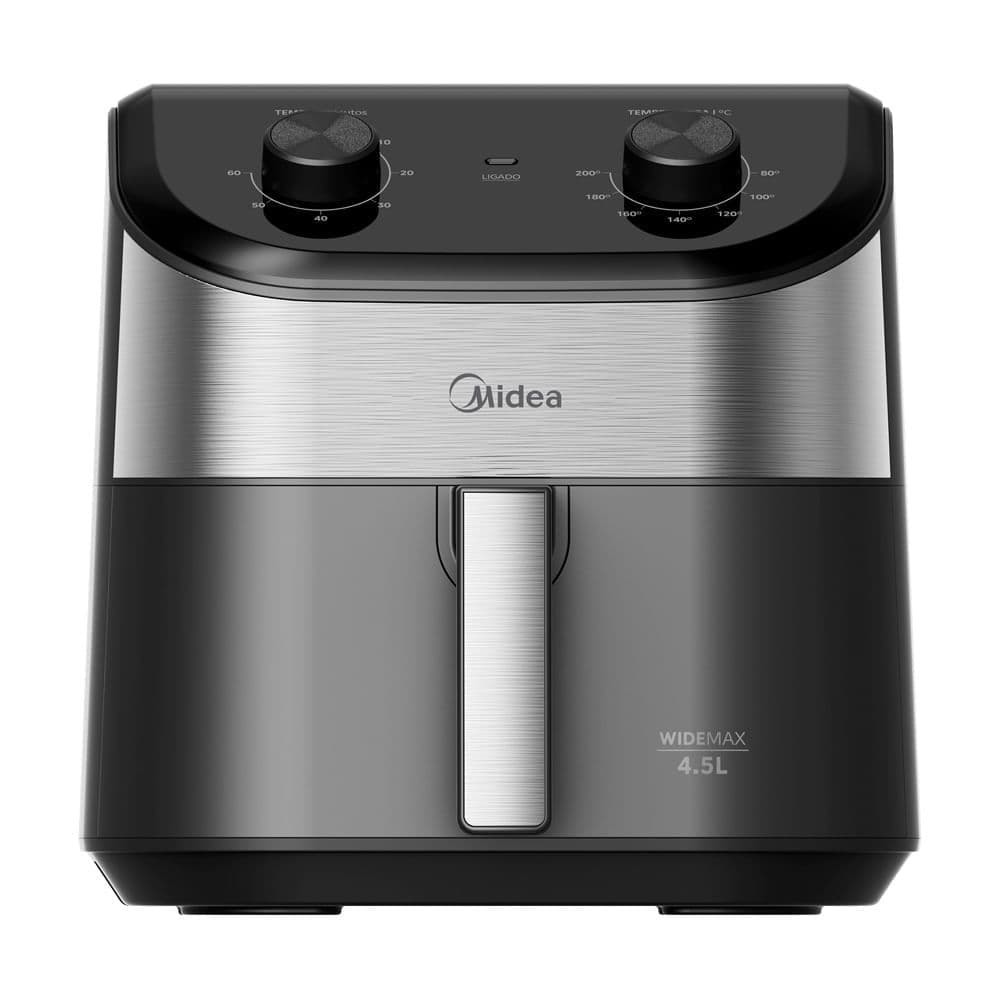 Fritadeira Air Fryer 4,5L Widemax Cyclone Preto e Inox Midea vista frontal