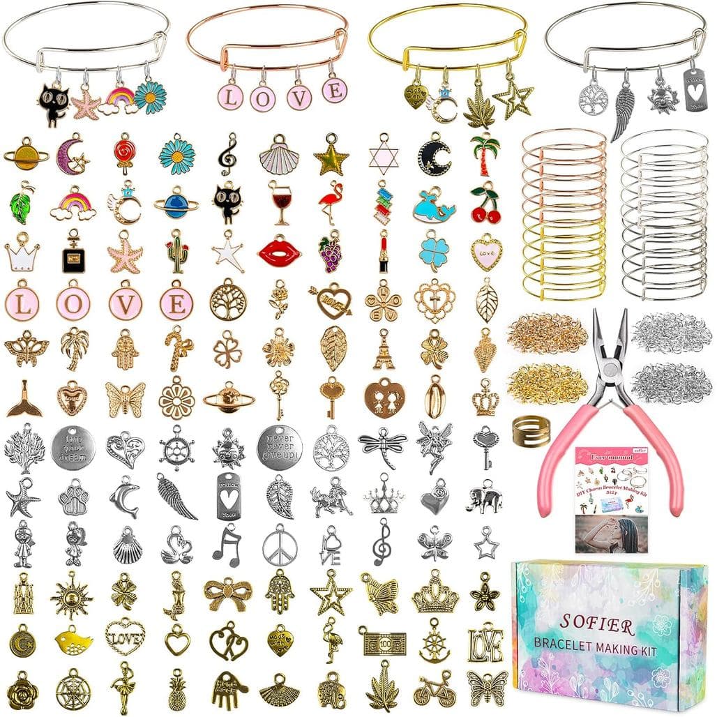 Sofier Kit de Fabricação de Pulseiras com 542 Peças, Kit de Joias DIY e Acessórios, Pulseiras com Charms Expansíveis, Co