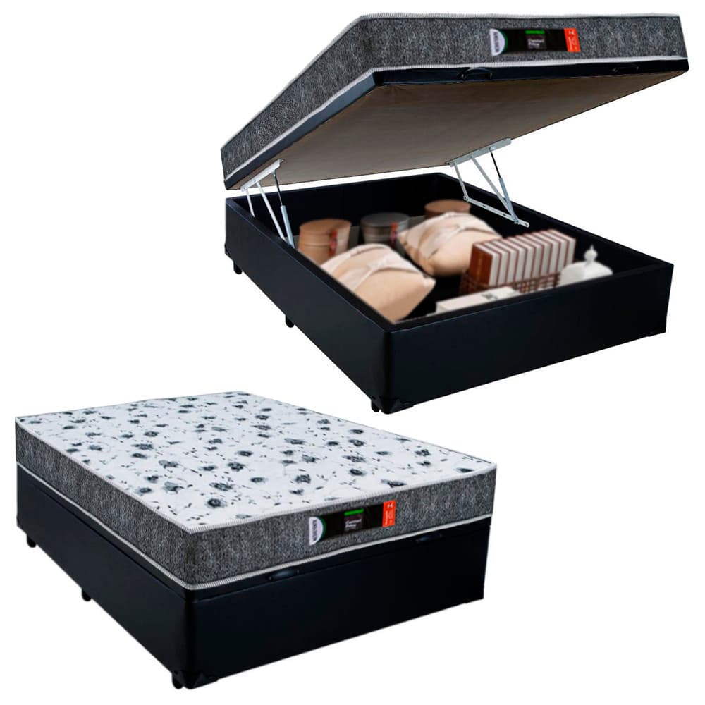 Cama Box Baú Casal Colchão Ortopédico D28 Resistente 138x188x60 Preto Prime Colchões