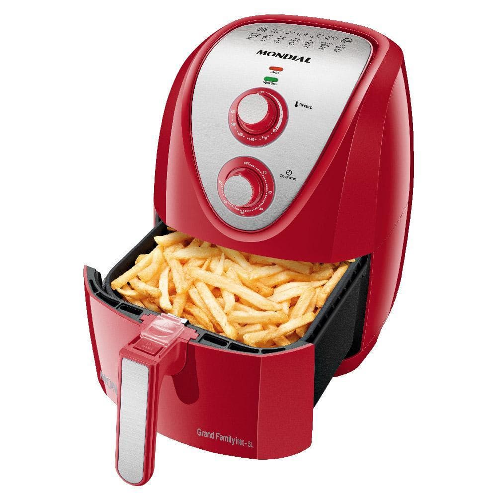 Fritadeira Air Fryer Mondial Vermelha 5 Litros com Batatas Fritas
