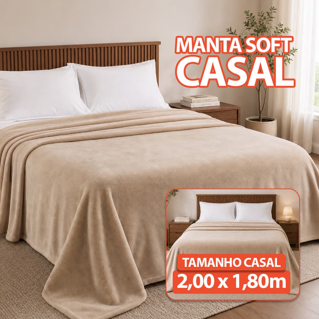 Cobertor Manta Casal Microfibra Soft Antialérgico Bege Tamanho Casal