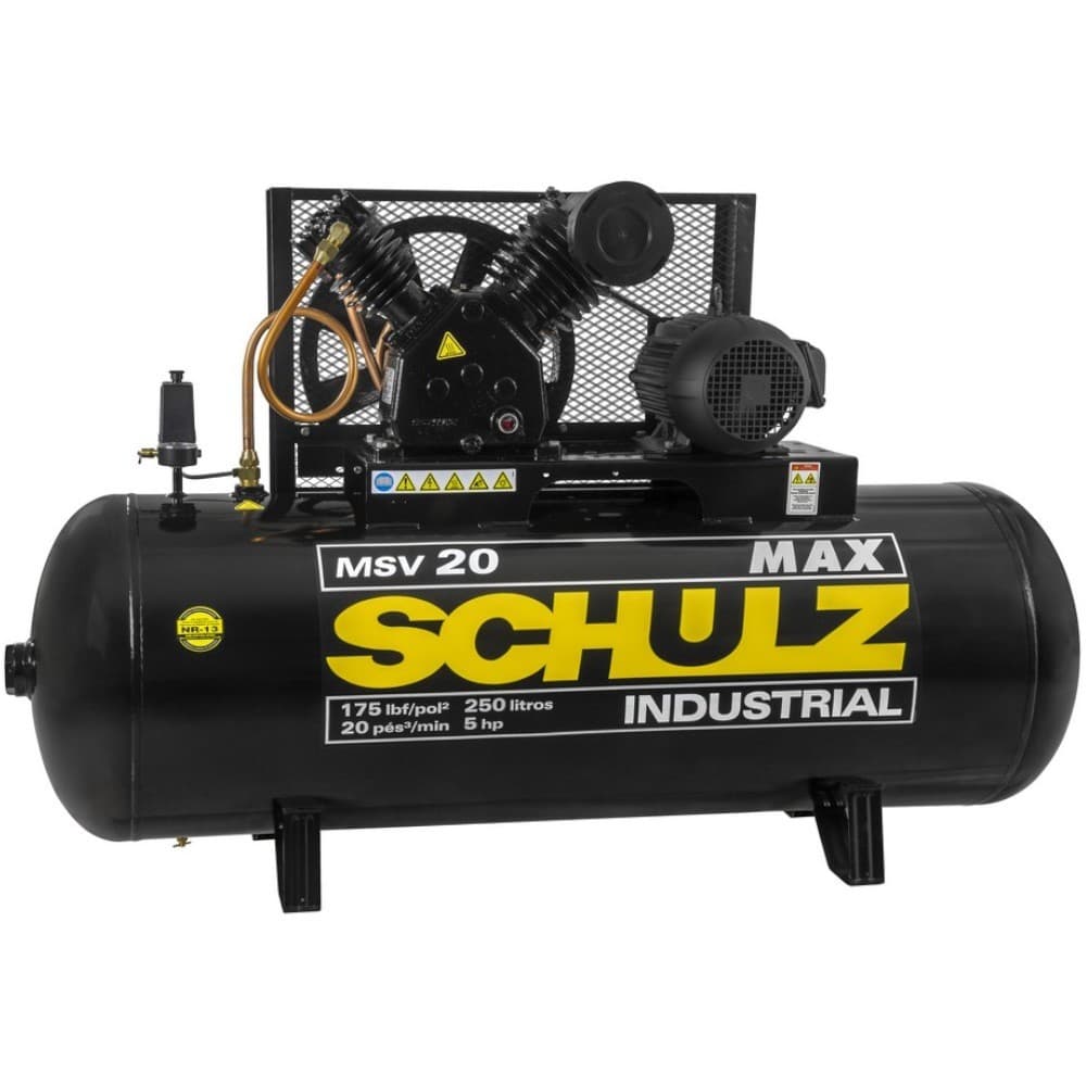 Compressor de ar 20 pés 250L 5 hp 175 libras Trifásico - Max MSV 20/250 Schulz