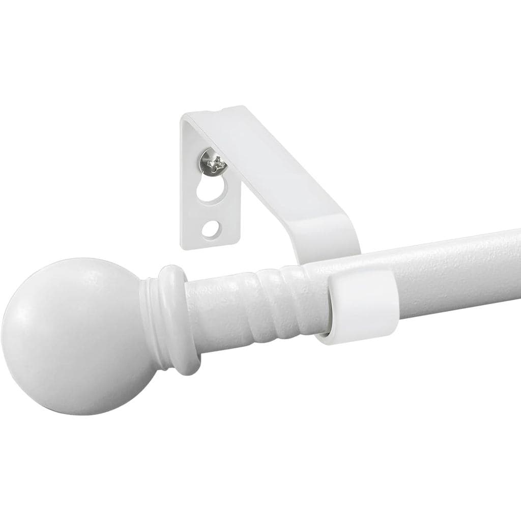 Varão de cortina branco para janelas, com suporte de fixação e extremidade arredondada