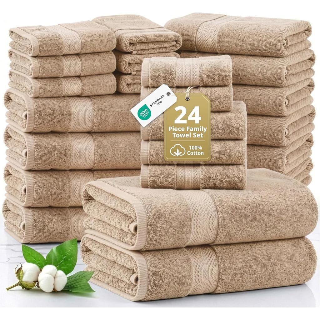 Conjunto de toalhas de banho 24 peças 100% algodão bege
