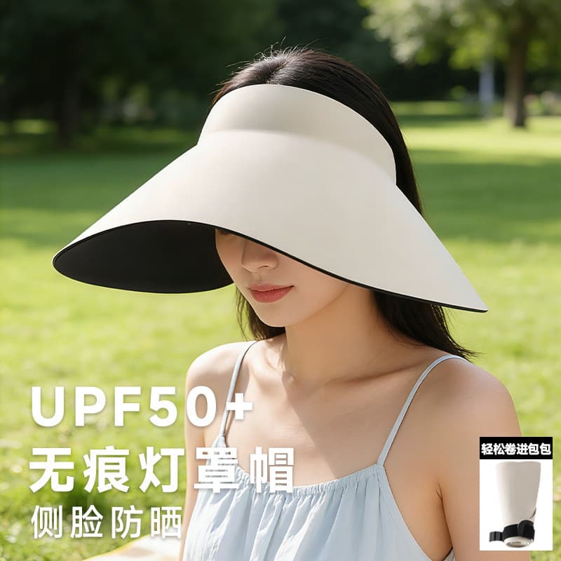 Chapéu feminino sem aba e sem cobertura superior para proteção solar no verão, chapéu de proteção UV com abajur integrad