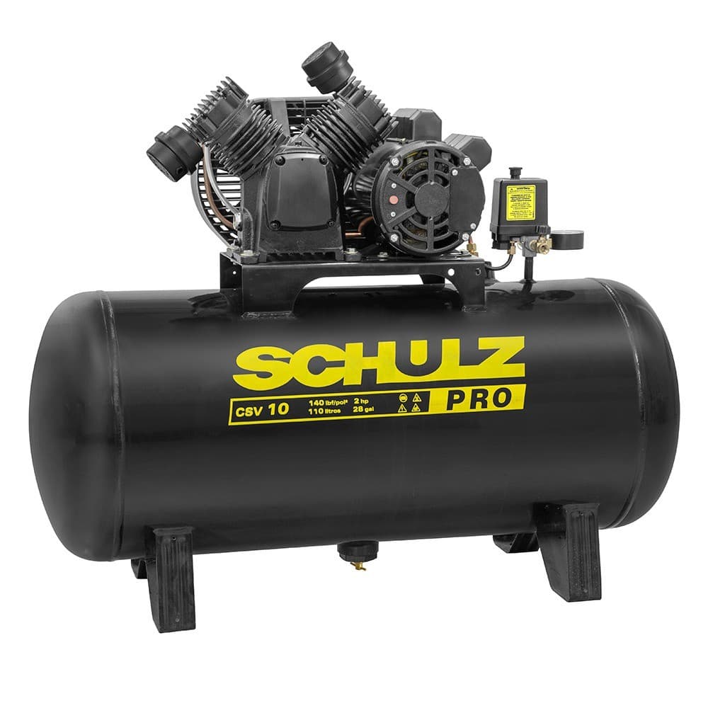 Compressor de ar vertical preto Schulz PRO CSV 10, 10 pés, 110L, 2 hp, 140 lbs, 220V