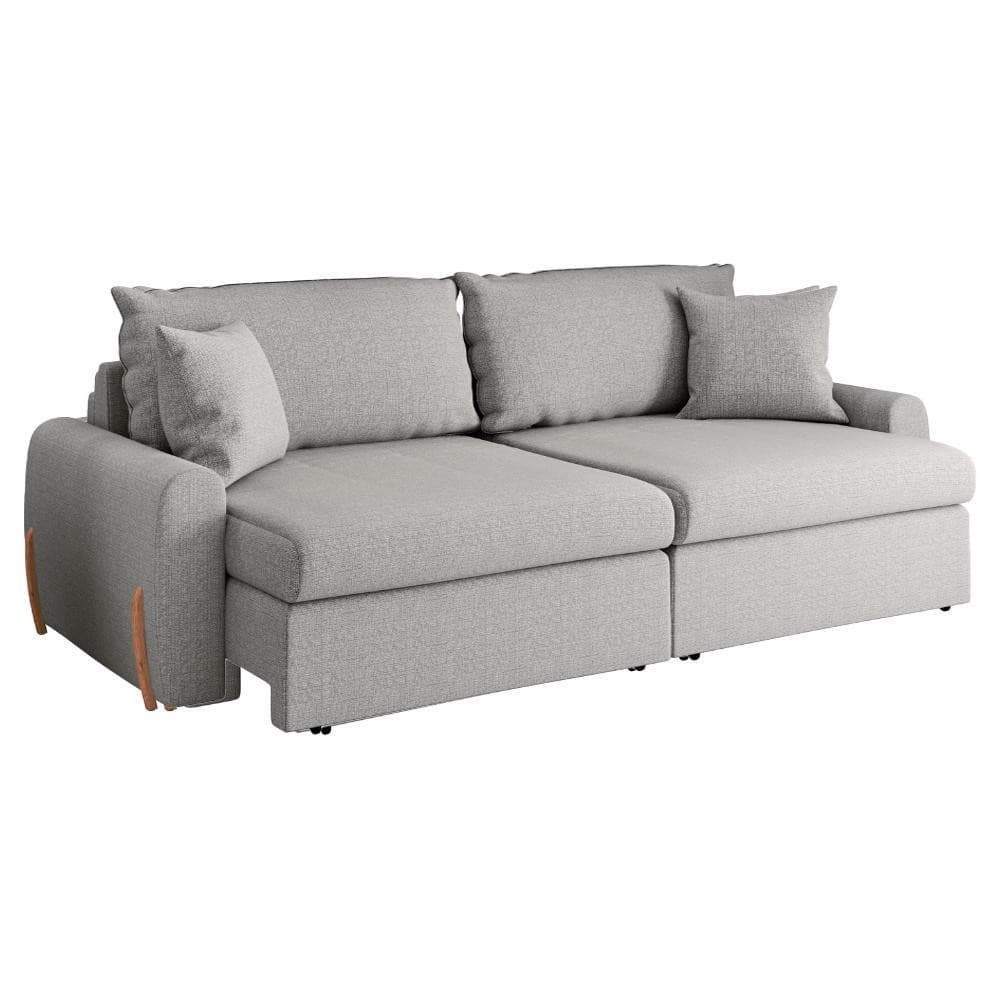 Sofá cama retrátil cinza com almofadas de linho Baltik, 4 lugares