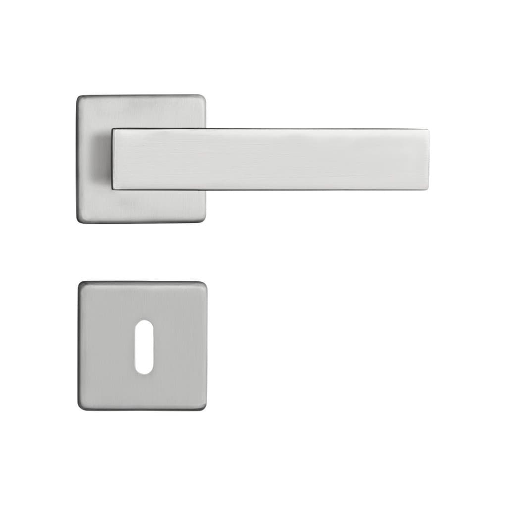 Fechadura interna em aço inoxidável escovado, design minimalista, fundo branco