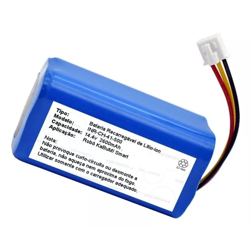 Bateria azul para robô aspirador de pó KaBuM Smart com rótulo branco