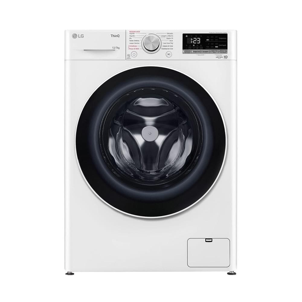 Máquina de lavar e secar roupa LG branca com display digital