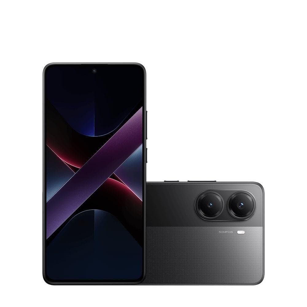 Smartphone Poco X7 Pro 5G 12+12GB RAM + 512GB Preto, frente e verso, em fundo branco