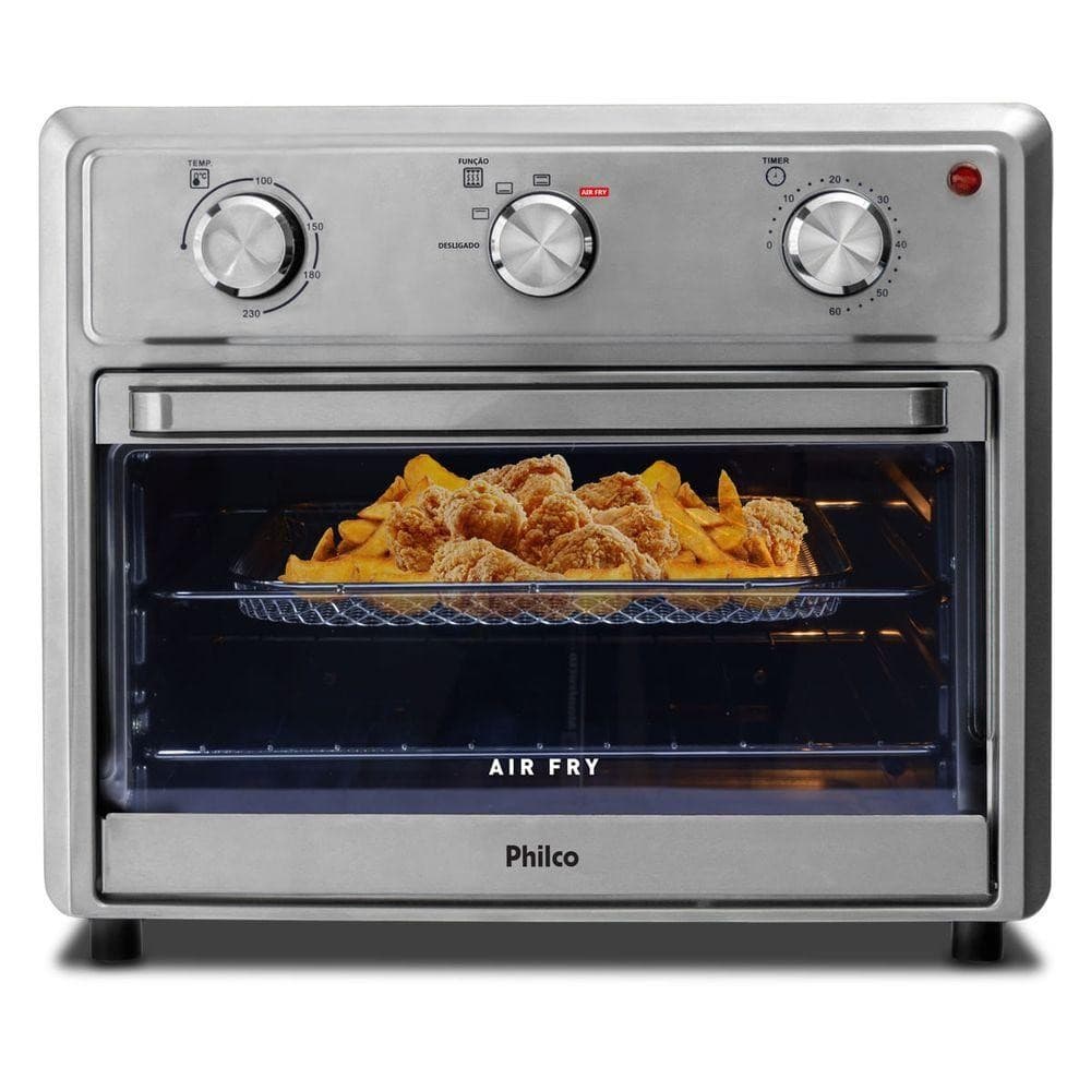 Forno Elétrico Philco Air Fryer 25L 2 em 1 110V com alimentos fritos
