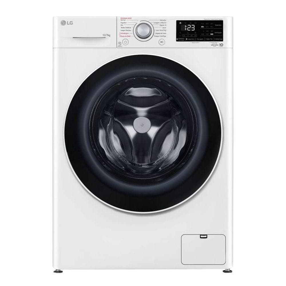Lavadora e secadora smart LG VC5 12kg branca com inteligência artificial AIDD, vista frontal