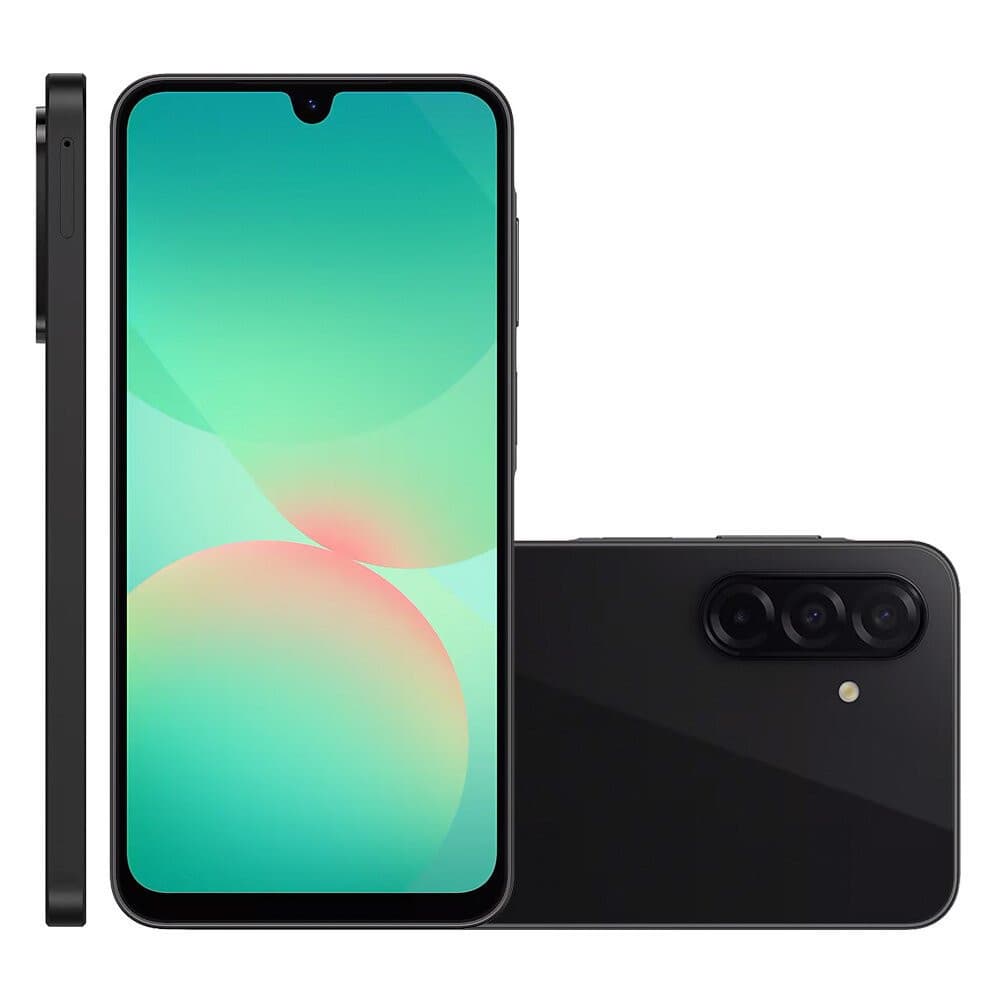 Smartphone Samsung Galaxy A26, câmera tripla, 256 GB, 5G, preto - A266M, vista frontal e traseira