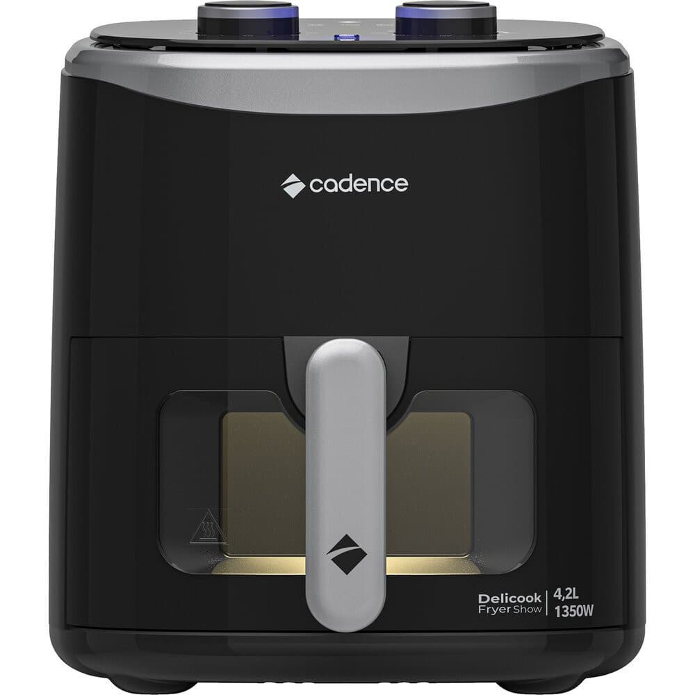 Fritadeira elétrica Cadence Delicook Fryer Show, 4,2L, preta e prata, com visor