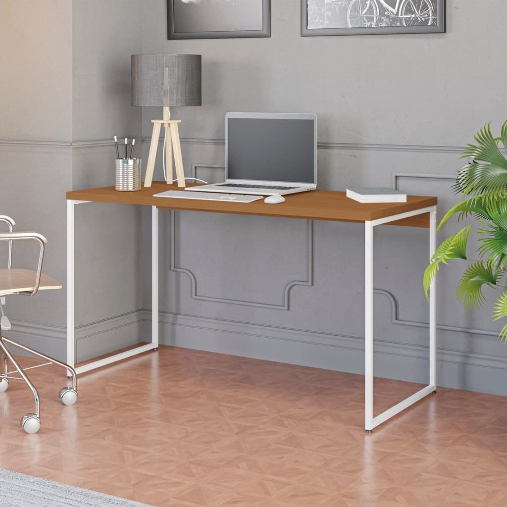Mesa de Escritório Escrivaninha Secretaria 136cm Industrial Canela/Branco
