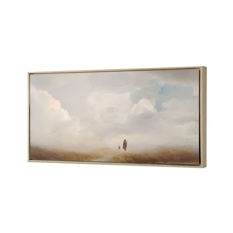 Pintura decorativa canvas Jesus e Ovelha Bom Pastor Fé Religioso com nuvens no céu