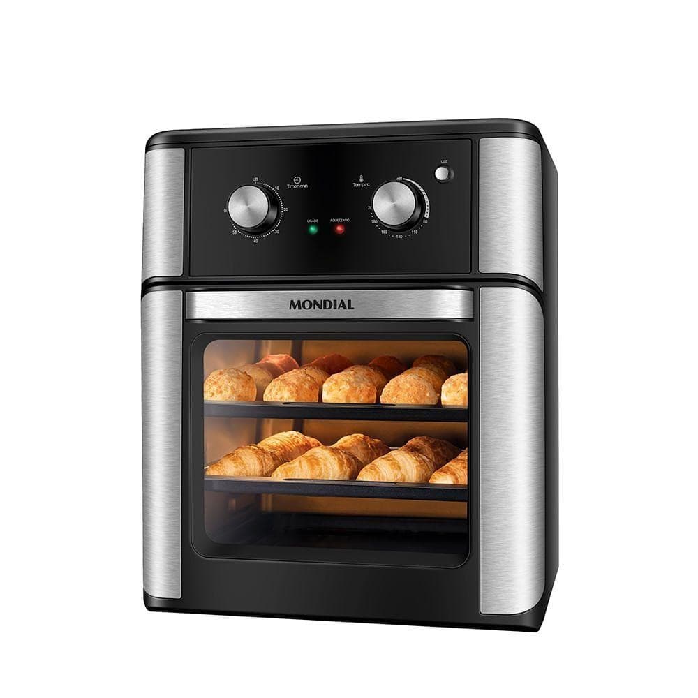 Fritadeira Air Fryer Forno Oven Mondial 2000W Preto 12L AFON-12L-AB 110V com croissants assados