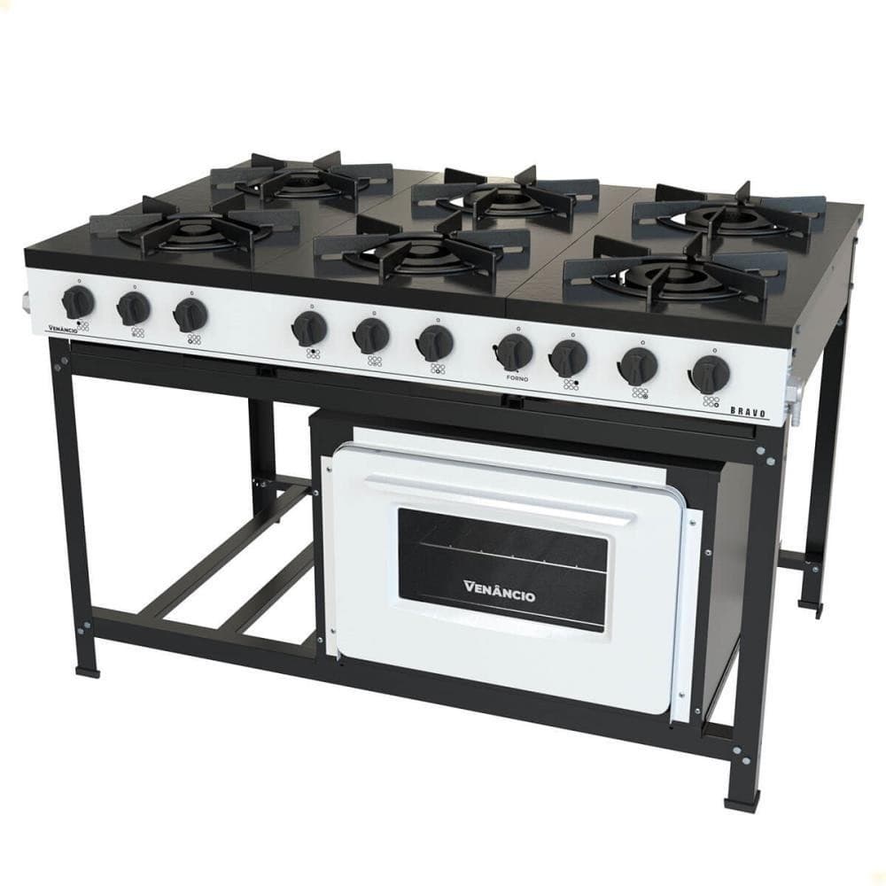Fogão Industrial Venâncio a Gás Bravo 6 Bocas com Forno Branco BR6BFBR