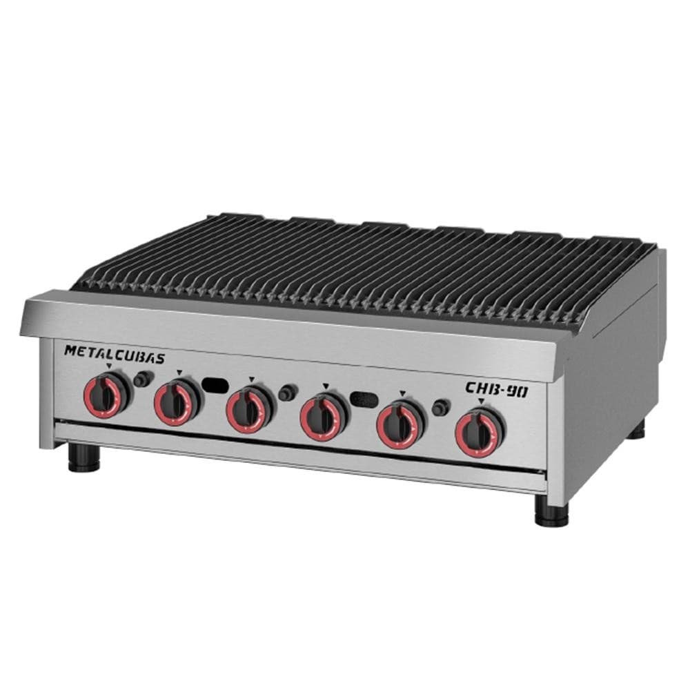 Chapa Grill Profissional 90cm Aço Inox Metalcubas CHB-90 com Grelha Preta e Controles Vermelhos