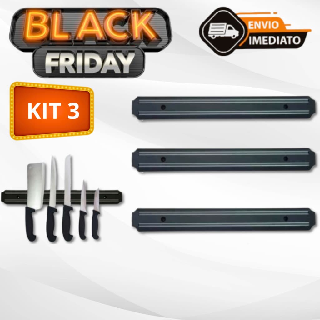 Kit 3 Barras Magnéticas 33cm Suporte Facas Ferramentas Utensílios Parede Imã Multiuso Black Friday