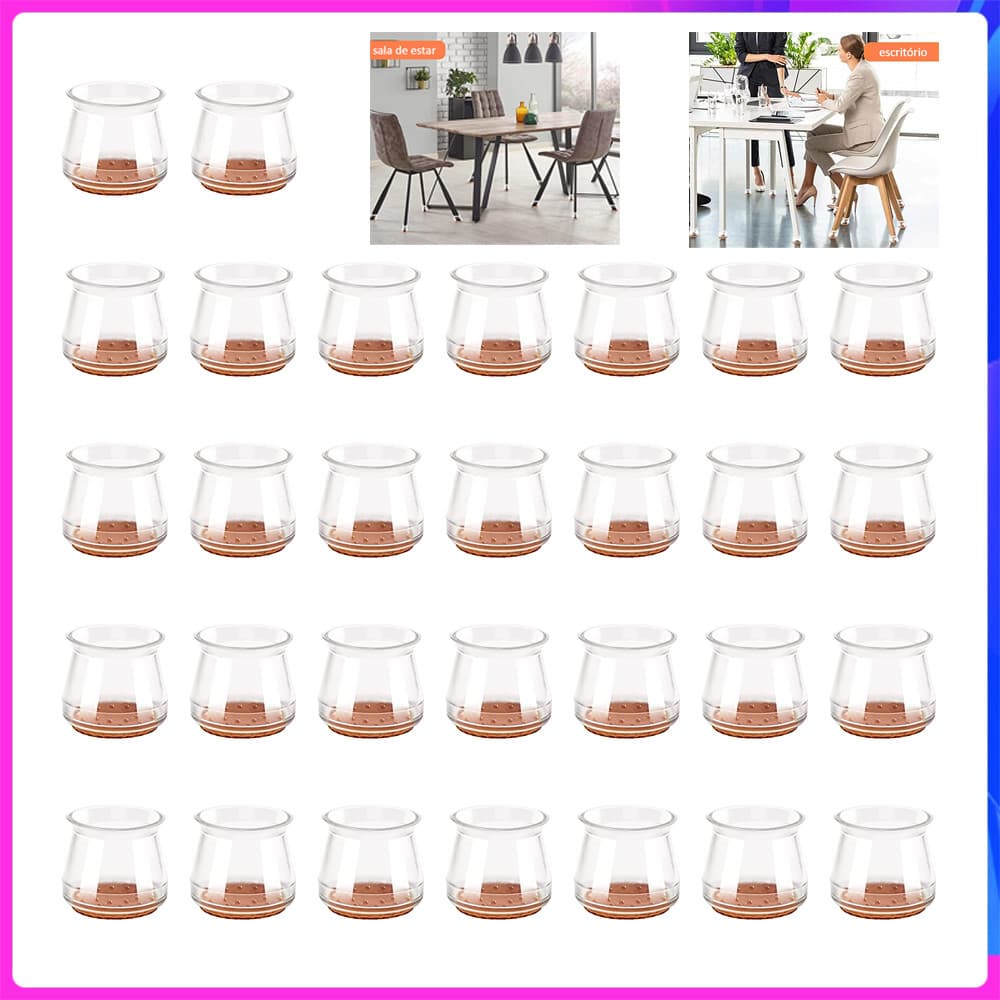 30 Peças Protetor de Pe de Cadeira silicone,Protetores de Piso de Cadeira de Silicone com Almofadas de Feltro,