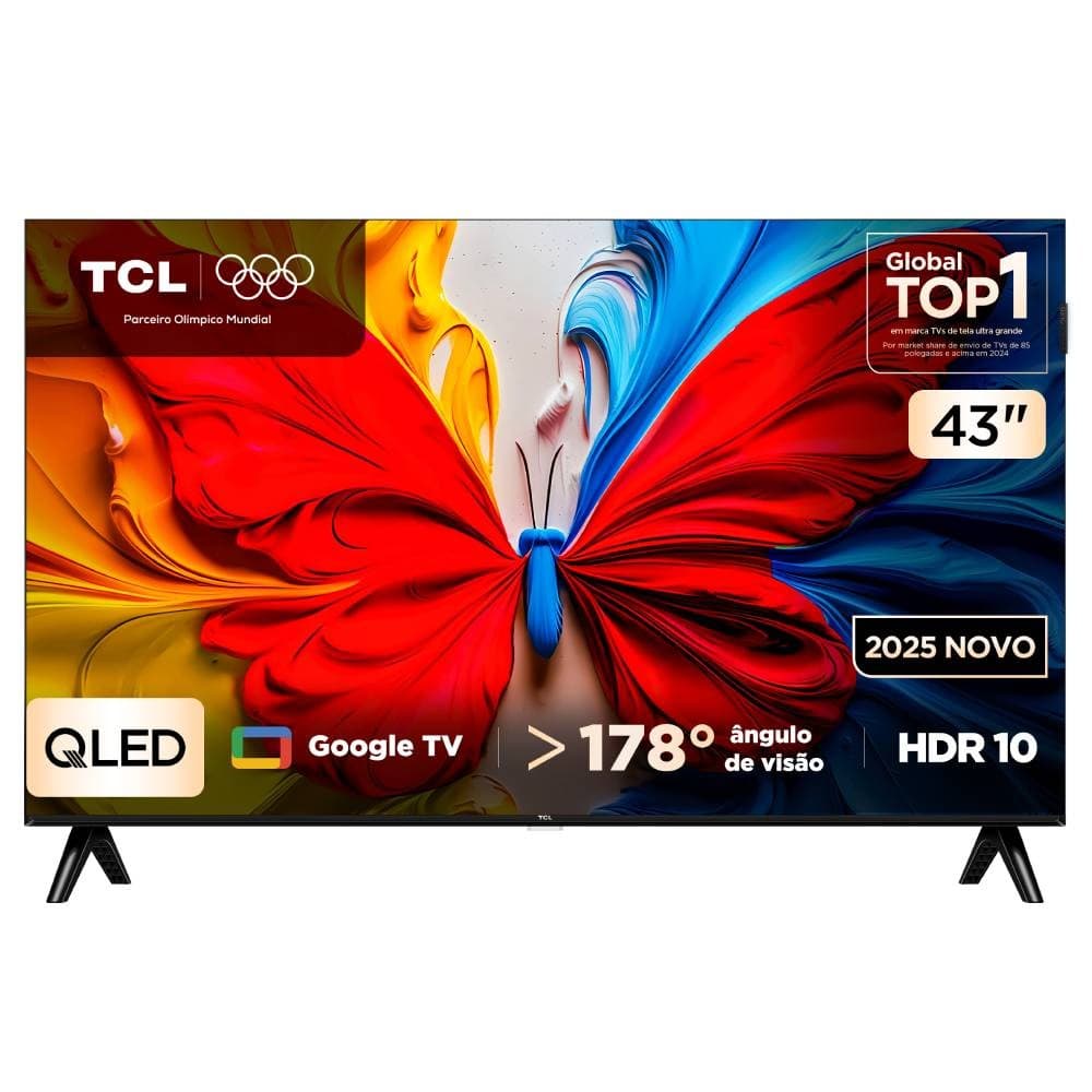 Smart TV TCL 43 polegadas Full HD QLED S5K com imagem de borboleta colorida
