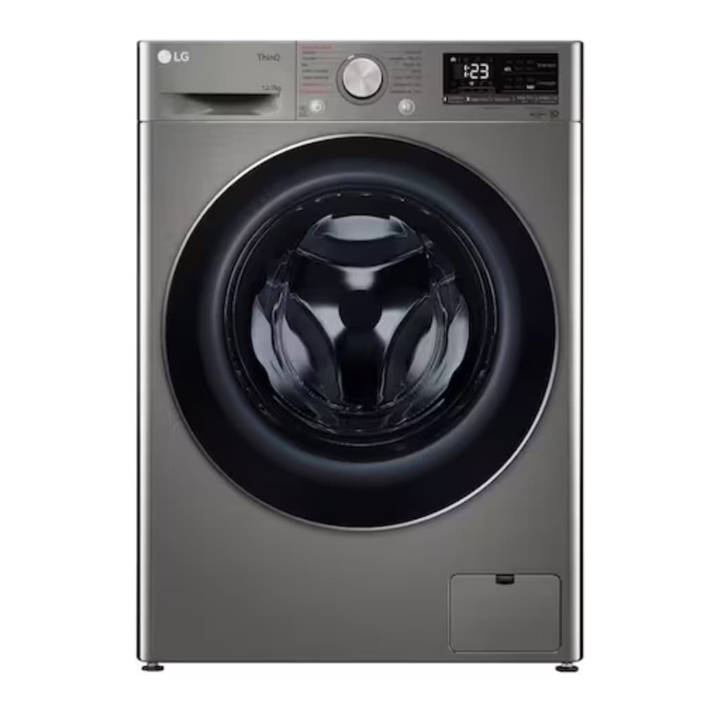 Máquina de lavar e secar roupa LG Smart VC4 Inox cinza com porta aberta