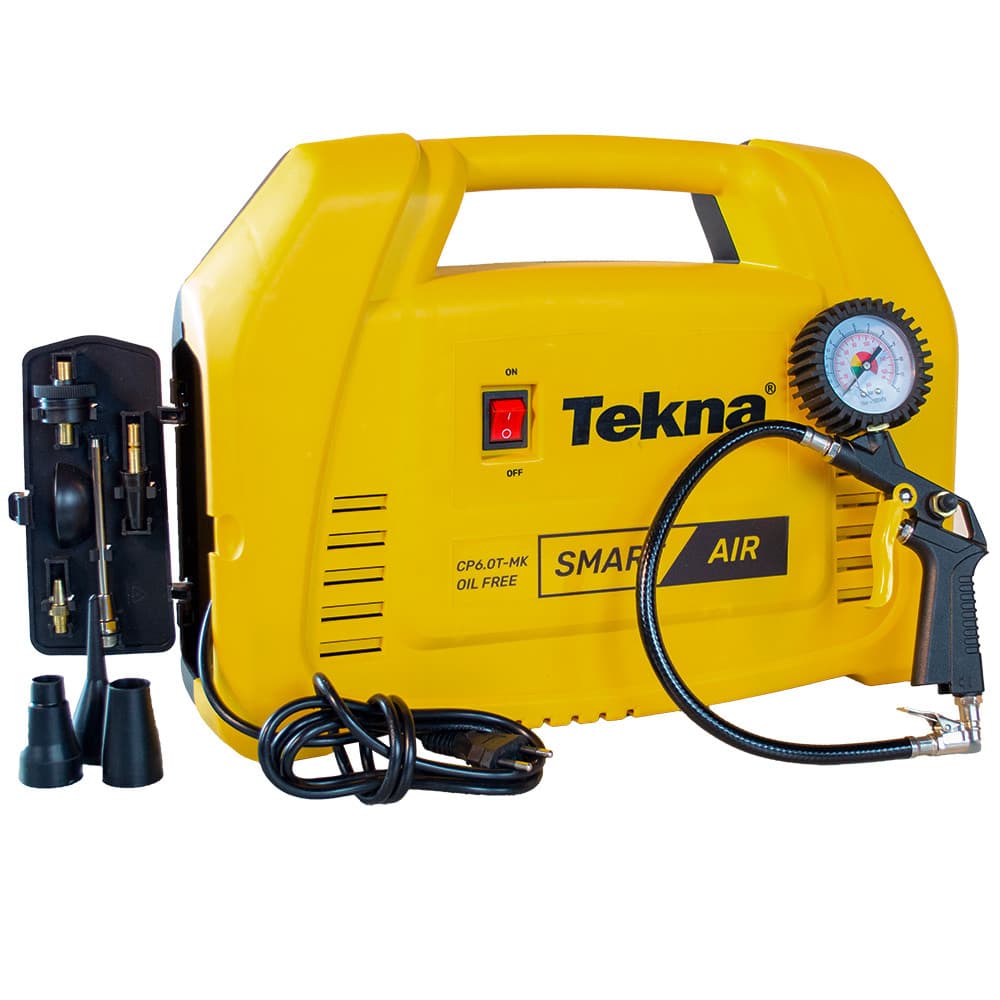 Compressor de ar Tekna CP6 0T 1MK 1.5hp isento de óleo 3450 RPM formato maleta amarela