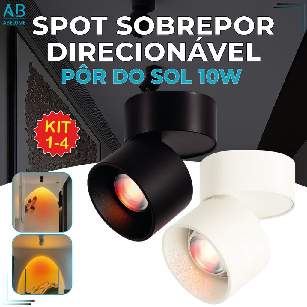 Spot Sobrepor Pôr do Sol 10W Luminária de Teto Dobrável Ajustável Bivolt - Kit 1-4