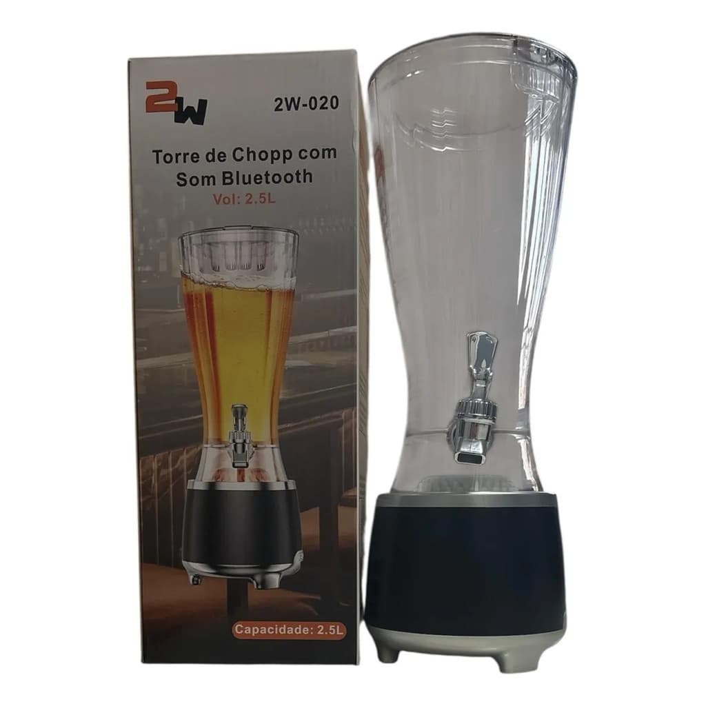 Torre De Chopp Chopeira 2.5L Com Caixa De Som Bluetooth Dispenser Bebidas Com Tubo de Gelo