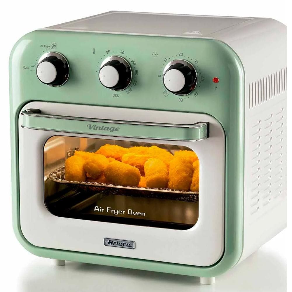 Fritadeira Air Fryer Oven Vintage Ariete 16L verde e branco com porta aberta