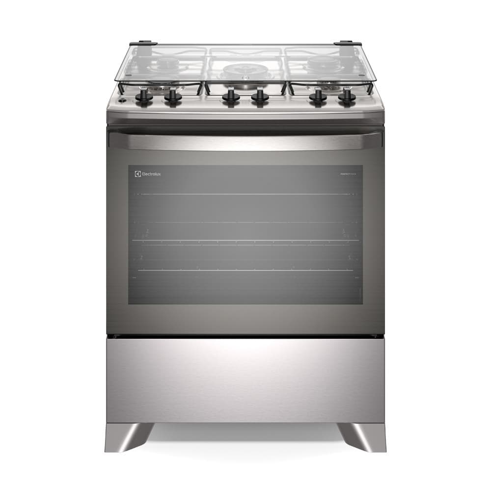 Fogão 5 bocas Electrolux Efficient com Mesa Inox e forno de vidro