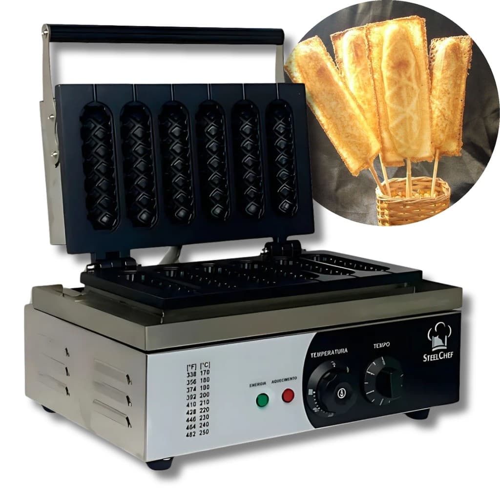 Máquina de Crepe Suiço Inox 6 Cavidades Crepeira Profissional Elétrica 220V