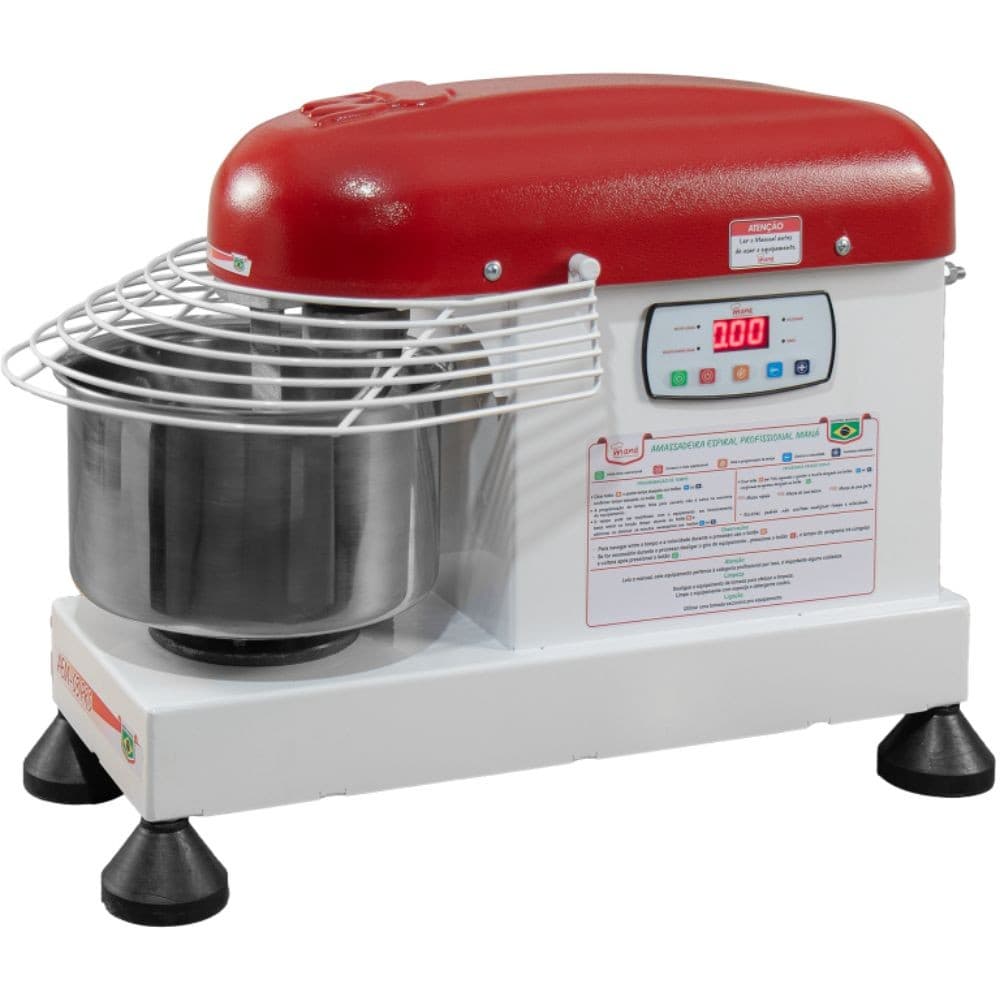 Amassadeira Espiral Profissional 3kg Inteligente MANÁ 4 Velocidades AEM-3-PRO vermelho e branco