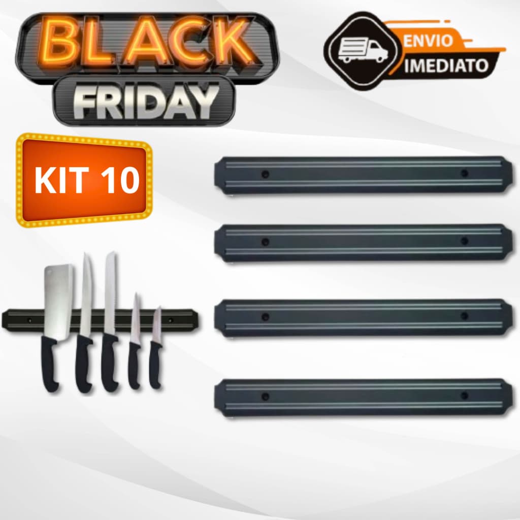 Kit 10 Barras Magnéticas 33cm para Facas e Ferramentas, Suporte de Parede, Black Friday