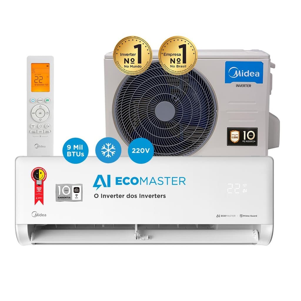 Ar Condicionado Split Inverter Hi Wall Midea IA Ecomaster 9000 BTUs Frio - 220V com controle remoto