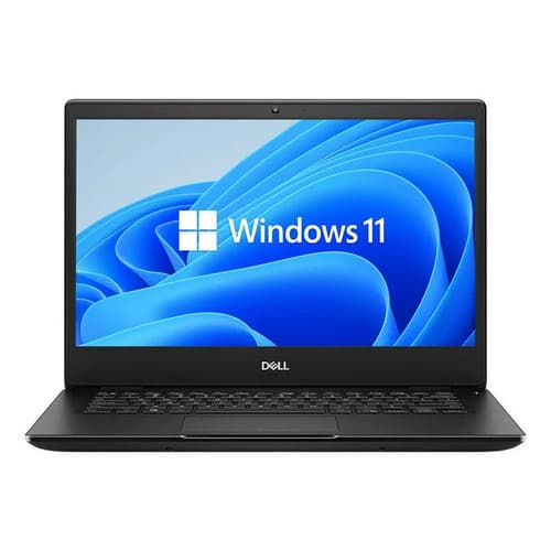 Notebook Dell aberto com tela Windows 11, teclado e trackpad visíveis, fundo branco.
