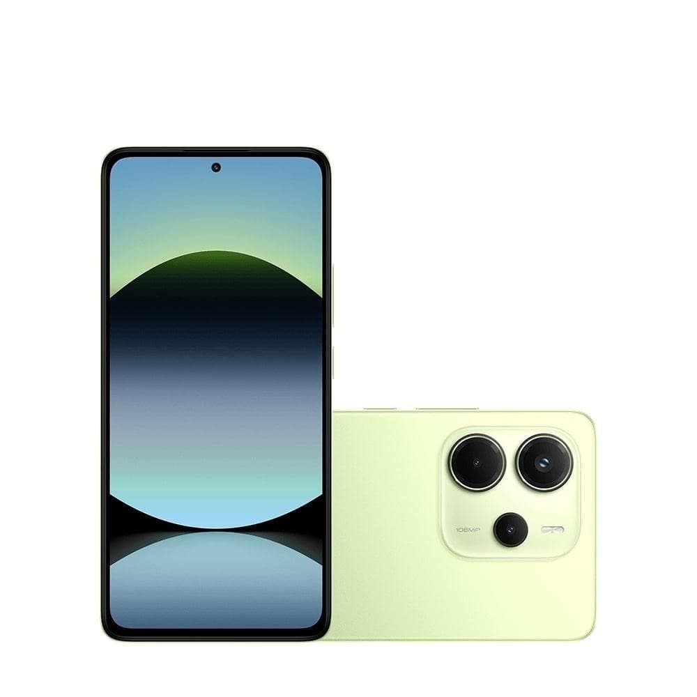 Smartphone Xiaomi Redmi Note 14 8+8GB + 256GB, Verde, frente e costas, cor verde.