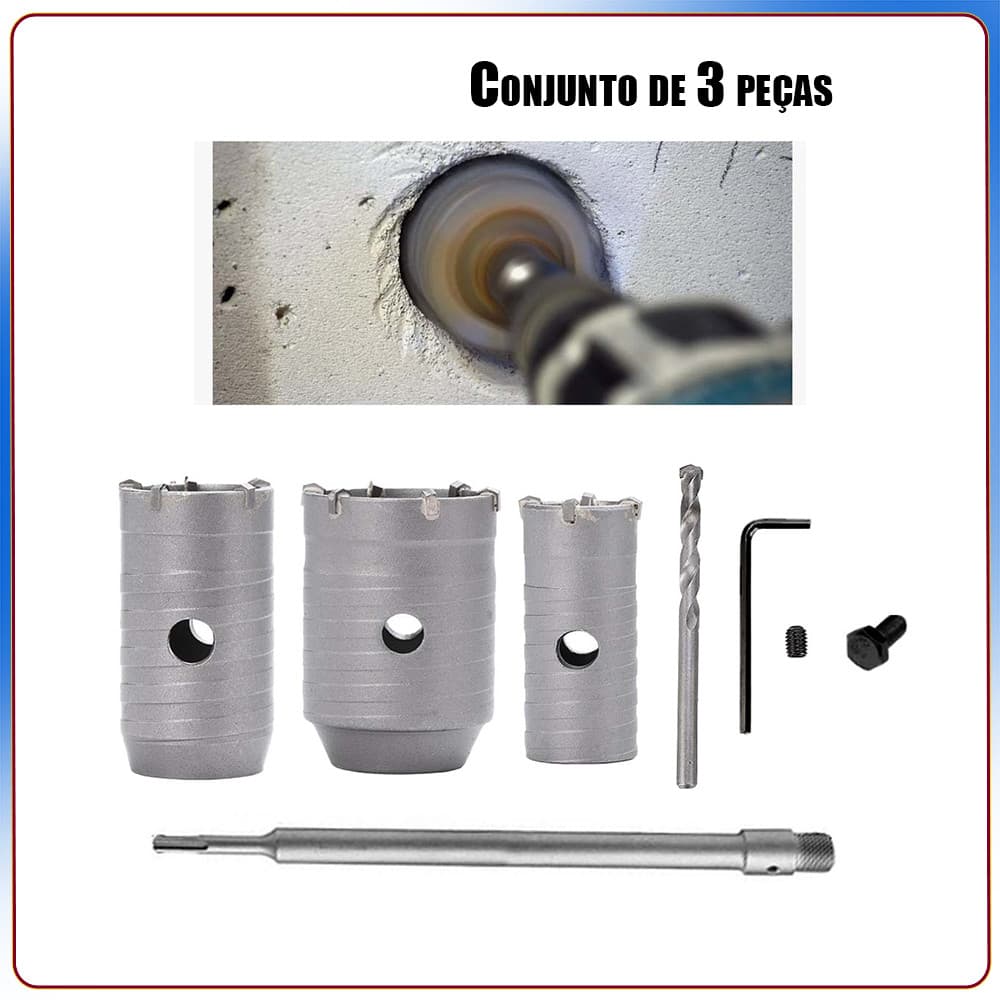 Conjunto de serras copo para concreto 30/50/65 mm para concreto, cimento e paredes de tijolos