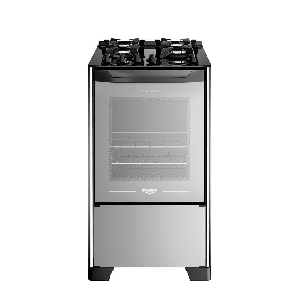 Fogão 4 bocas Dako Magister Style com mesa de vidro e acabamento em aço inoxidável
