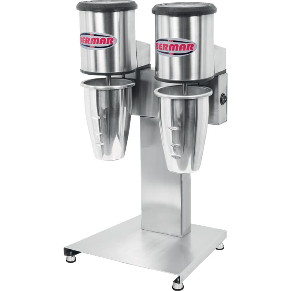 Batedor de Milk Shake Profissional Duplo Inox Bermar 127v, aço inoxidável, dois misturadores, rodas, logotipo Bermar