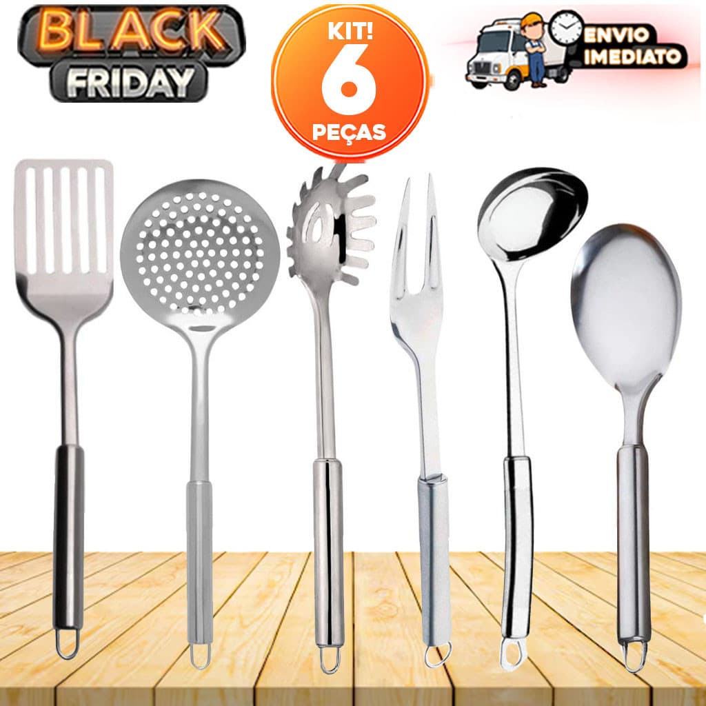 Kit de 6 utensílios de cozinha em aço inoxidável com oferta de Black Friday