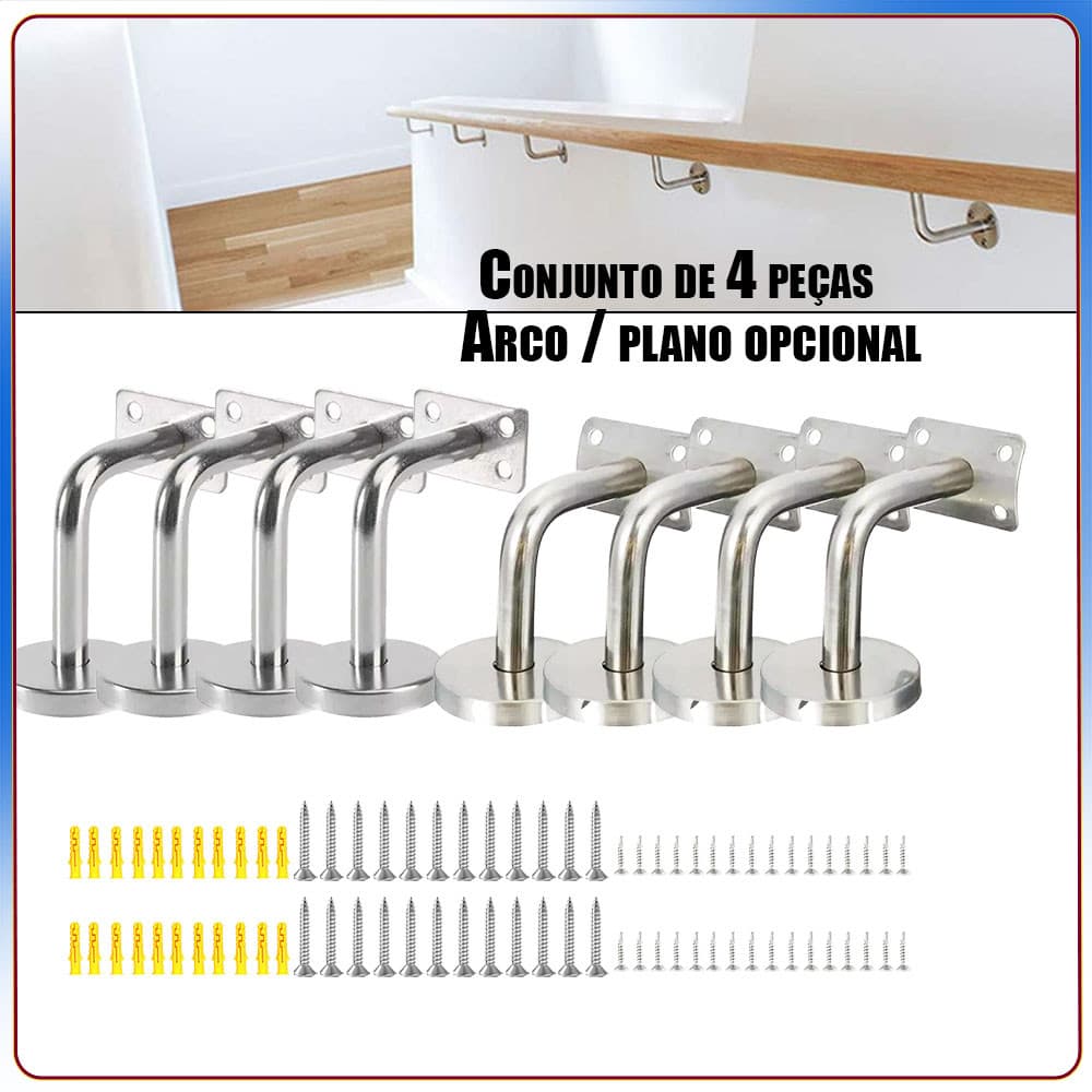 Conjunto de 4 suportes de parede em aço inoxidável para corrimão de escada