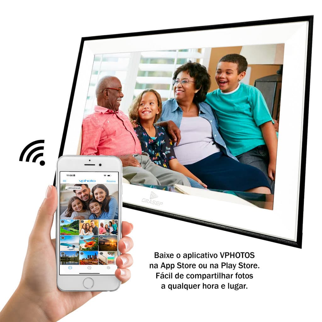 Porta-retrato digital WiFi 10.1' tela IPS touch com controle remoto por aplicativo