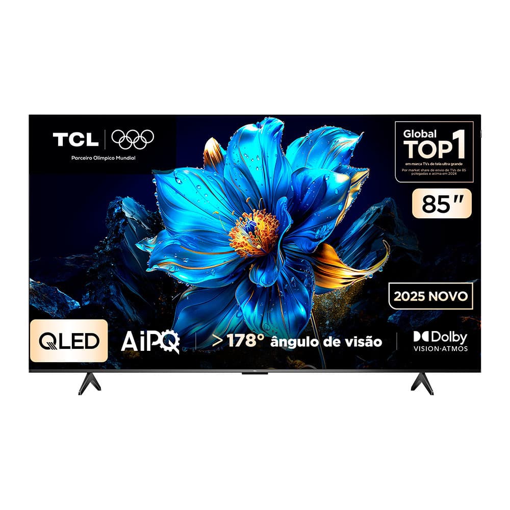 Tela de TV TCL 85 polegadas QLED, ângulo de 178°, tecnologia Dolby Vision-Áudio, novo em 2025