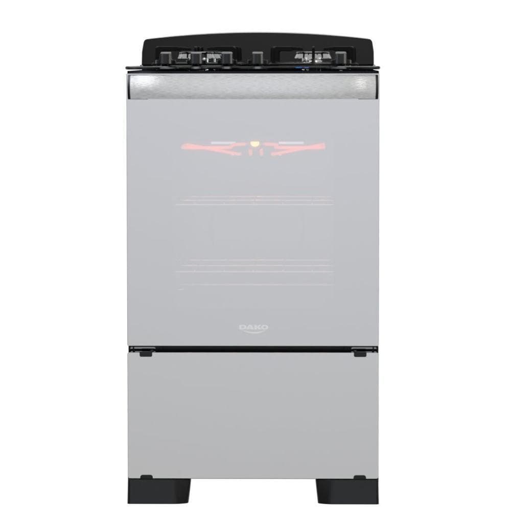 Fogão 4 Bocas Dako Diplomata Glass Grill Style Timer Bivolt, cinza metálico, controles digitais, grelha vermelha, porta de vidro