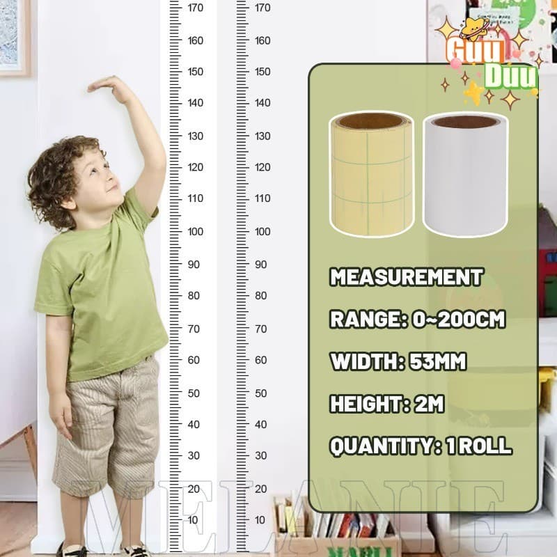 [Guudu] Adesivos De Medição De Altura Infantil 2M-Parede Com Fita Métrica-Removíveis , À Prova D'água Transparentes-Para