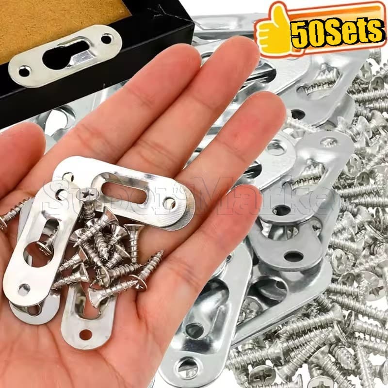 Ganchos de metal para cabides de fotos, 50 conjuntos, parafusos incluídos