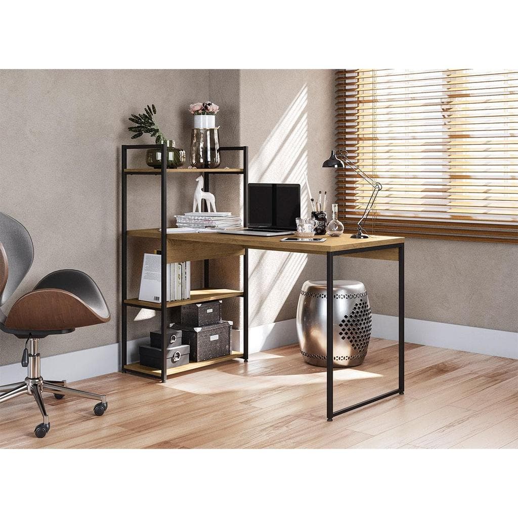 Escrivaninha com Prateleiras para Quarto Adolescente 136cm Kappesberg Freijo/Preto Fosco